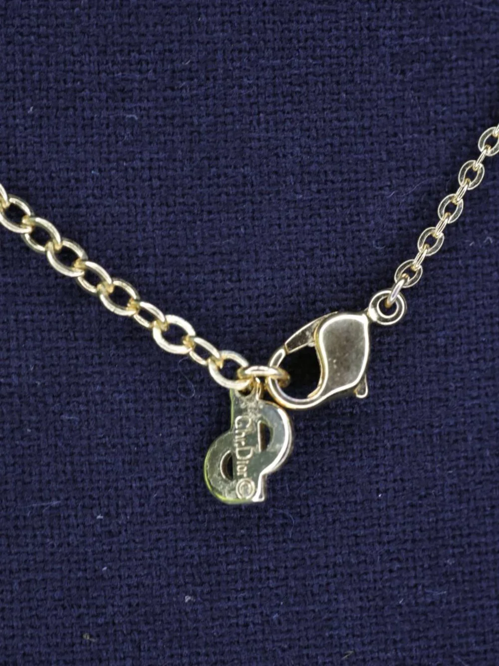 Christian Dior Rhinestone Heart Necklace Golden on 17.75